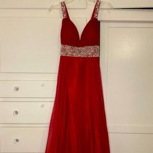 Red Long Dress with Bead Details